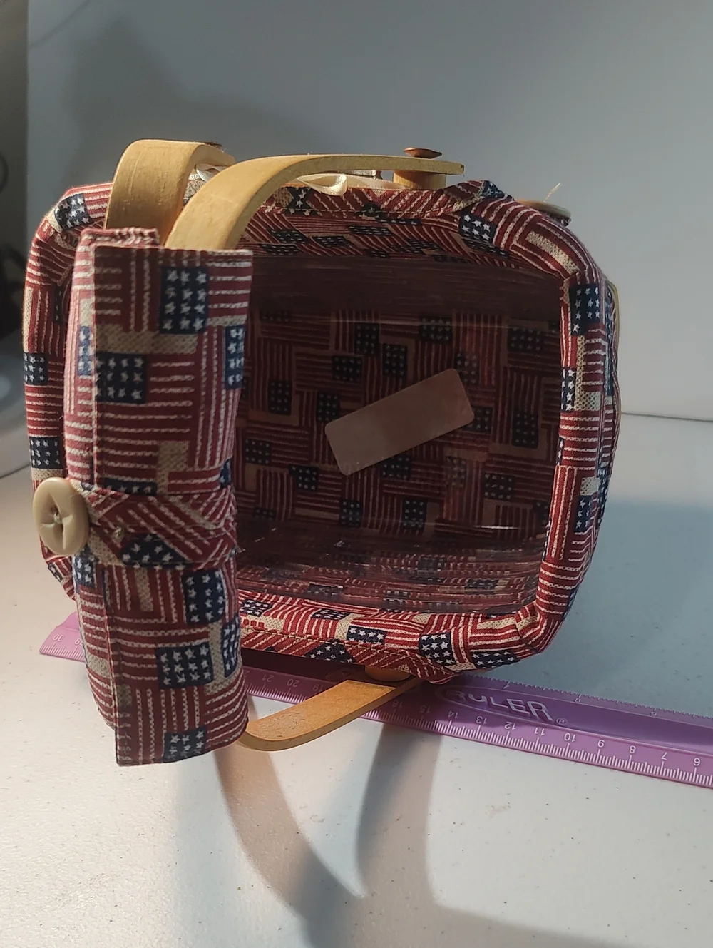 Longaberger Small Market Basket With Old Glory Liner, Flag Tie On, & Handle Tie